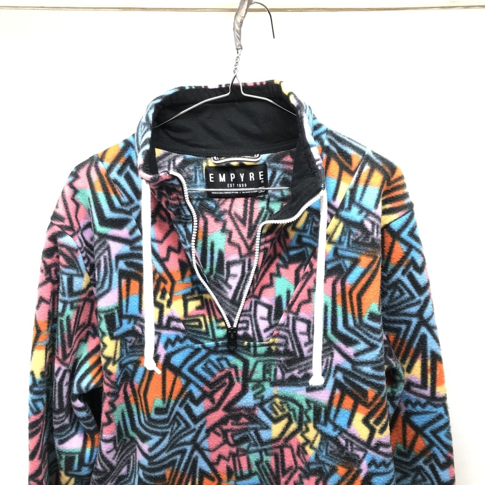 Empyre sweater Men's size Large Drawstring abstract Print Y2K Pink Blue Green - Picture 2 of 12